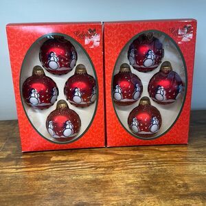 Christmas by Krebs Snowmen Glass Ornaments set of 8 Red